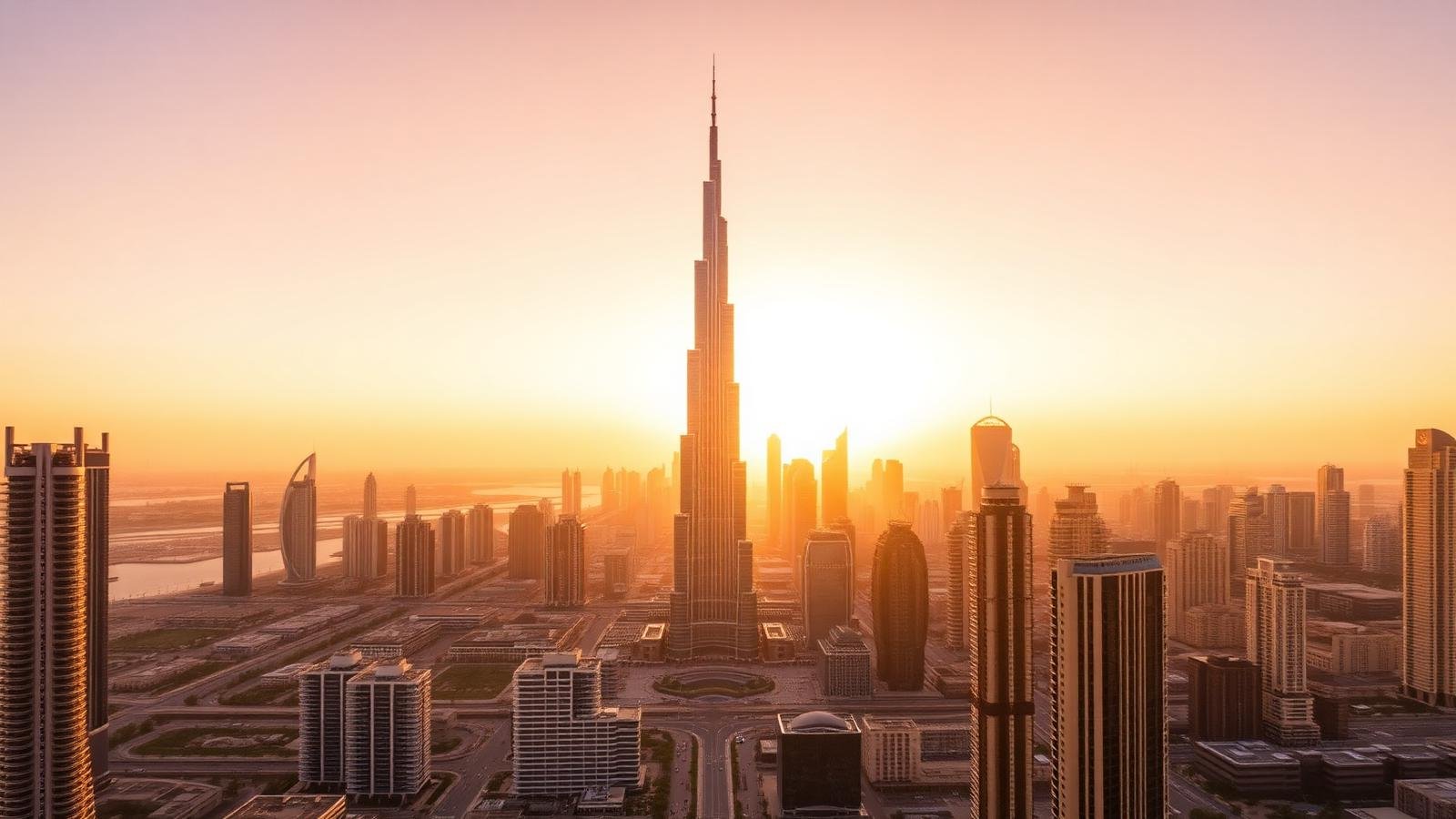 Dubai skyline at sunset